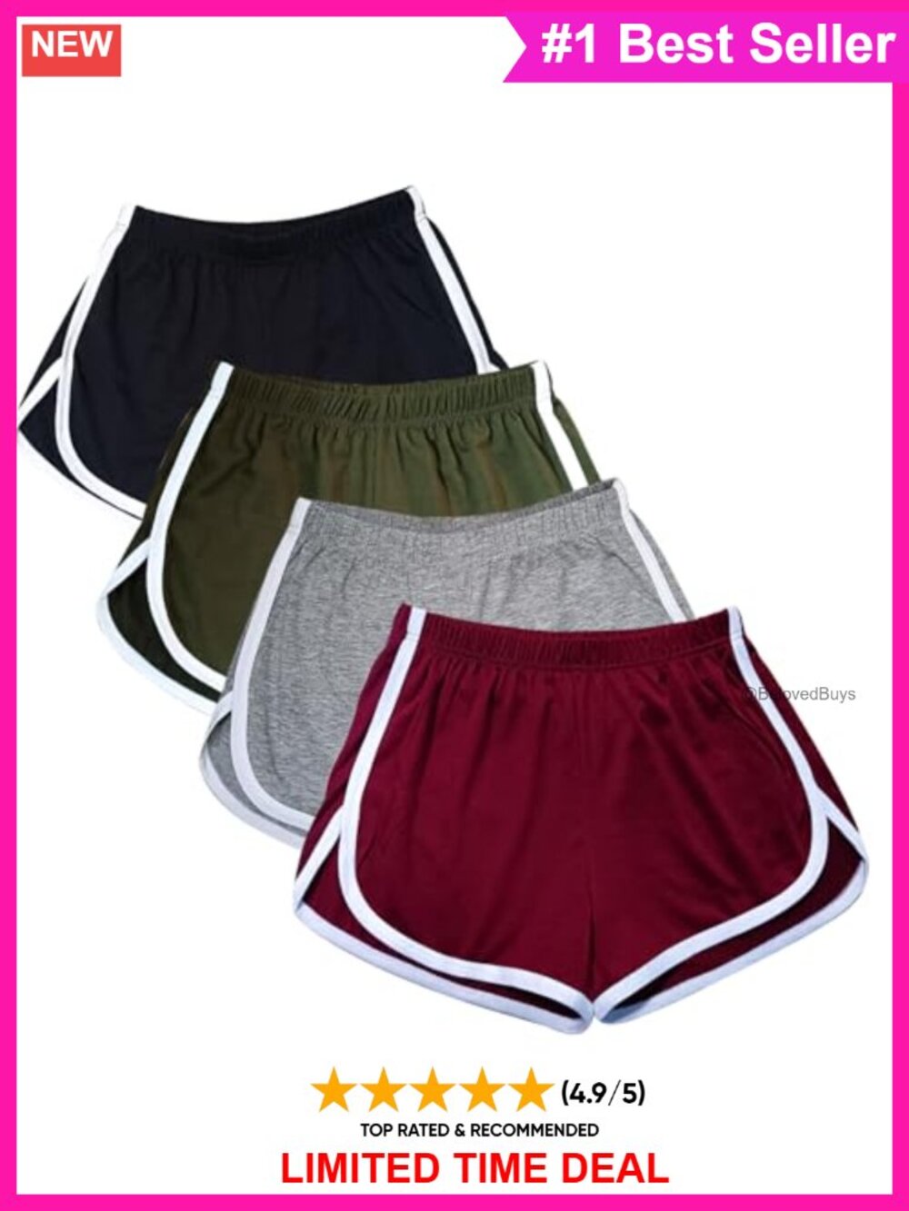 4 Pack Cotton Athletic Yoga Dance Shorts Dolphin Hem Pull On Fitted Women